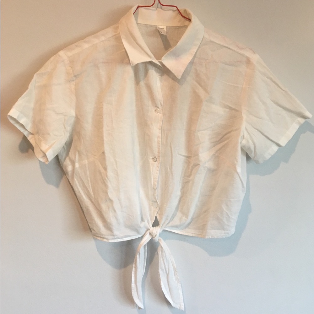 SZ M Sheer White Tie-Front AA Button-Up Blouse